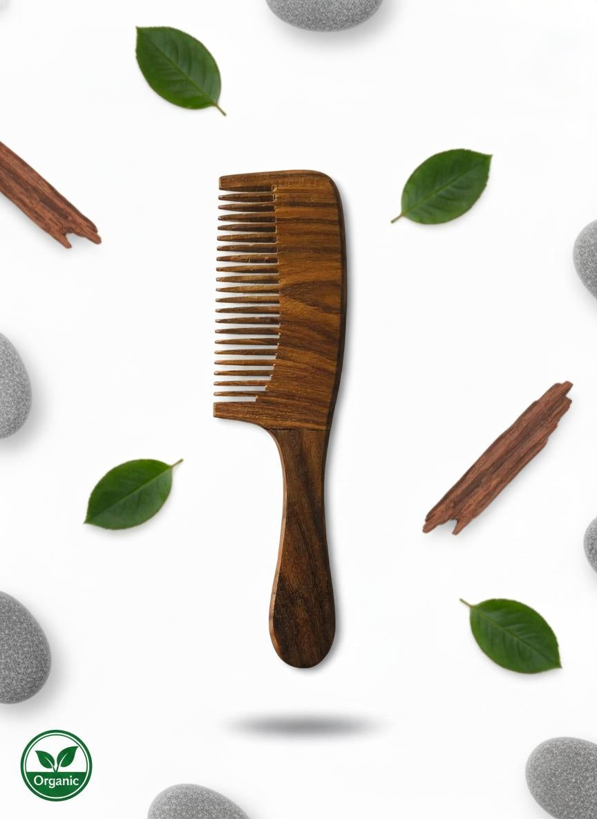 Wooden Comb long Handle (Wide Teeth )